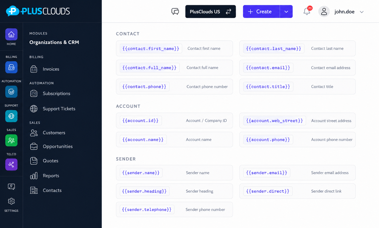Email variables setup