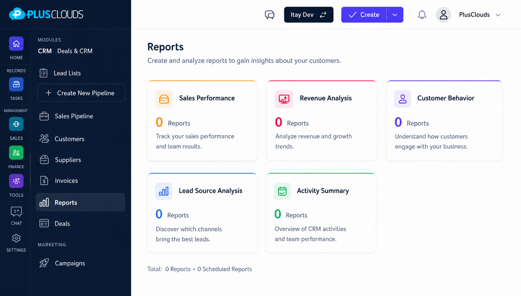 Revenue reports dashboard