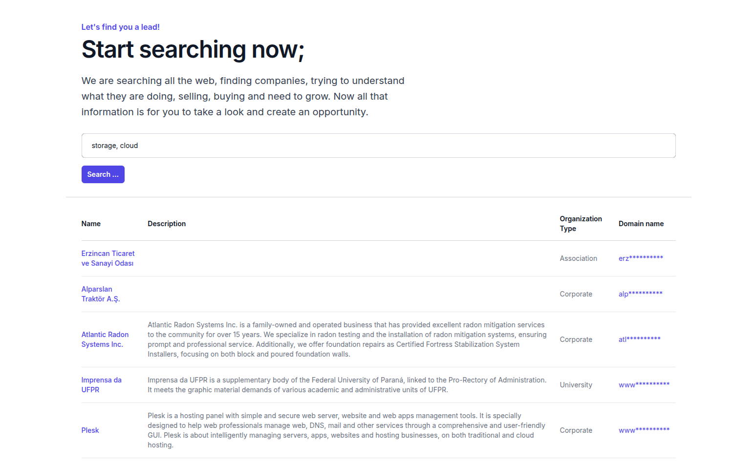 Searching internet for leads